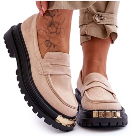 Klassiska Loafers i mocka med beige Monaro-utsmyckning