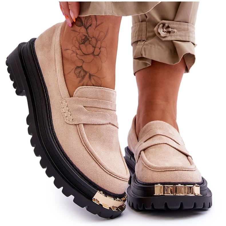 Klassiska Loafers i mocka med beige Monaro-utsmyckning