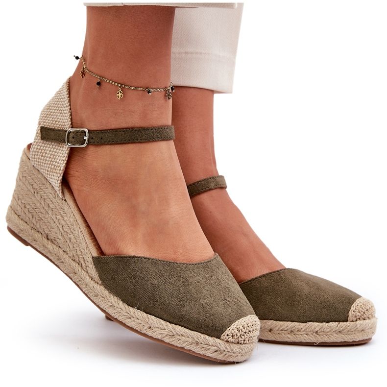 Mocka Espadrilles Wedge Sandaler Grön Cammer