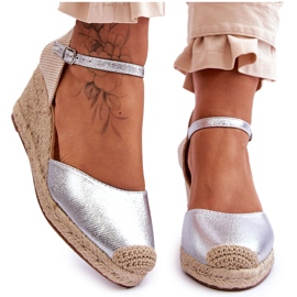 Läder Espadrilles Wedge Sandaler Silver Cammer