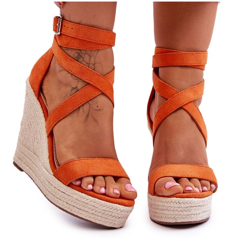 FJ1 Bekväma Orange Lemira High Wedge Sandaler