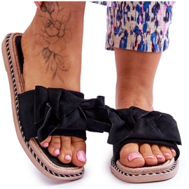 Damtofflor i mocka med rosett Svart bärnsten