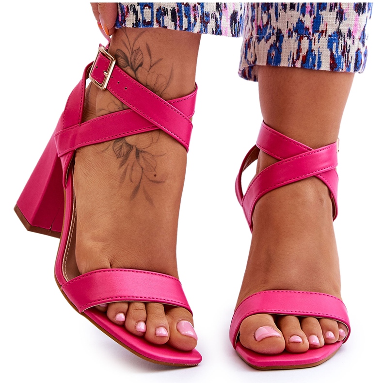 Eleganta Fuchsia Michele Sandaler På En Klack rosa