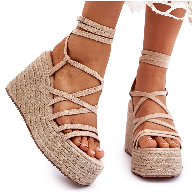 Margaritt Beige Läder Wedge Sandaler brun