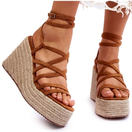 Läder Wedge Sandaler Brun Margaritt