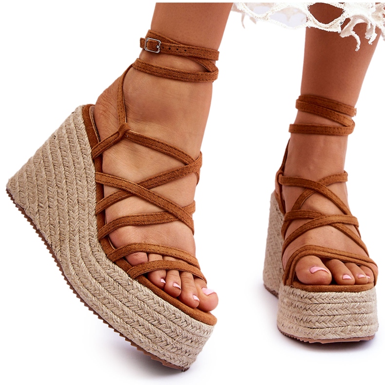 Läder Wedge Sandaler Brun Margaritt