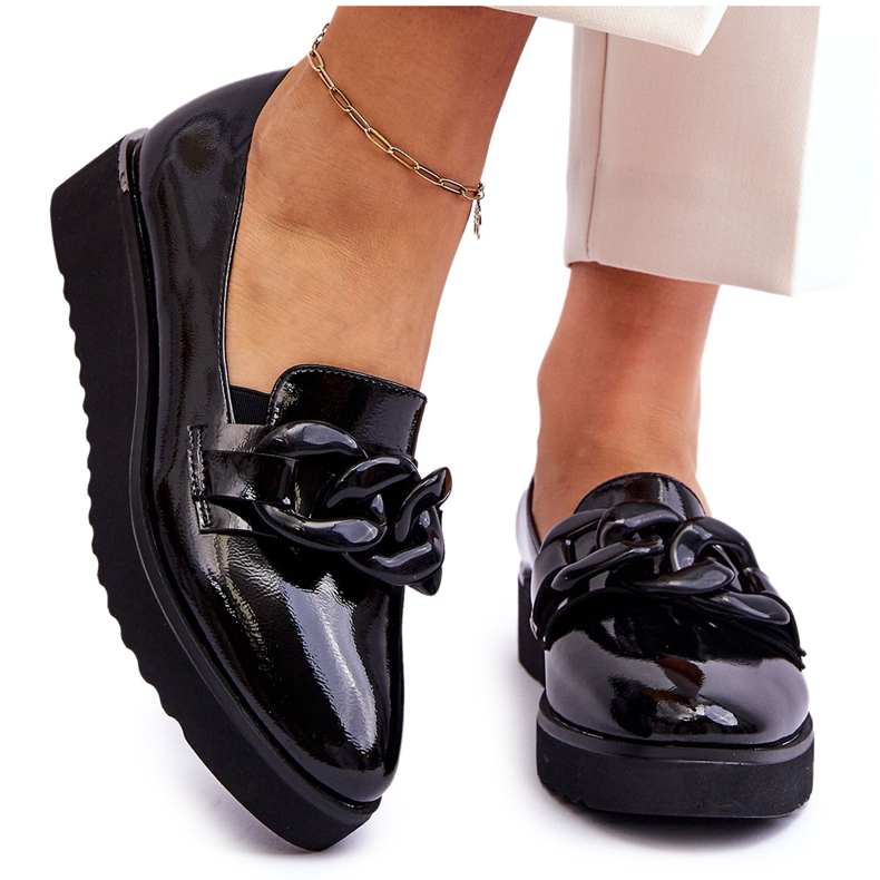 Vinceza Lackade Wedge Loafers Svart Semma