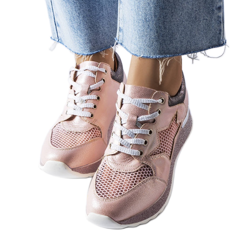Angelier rosa glänsande sneakers