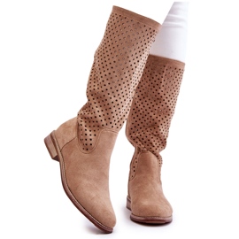 S.Barski Dammocka genombrutna stövlar över knä Beige Savannah