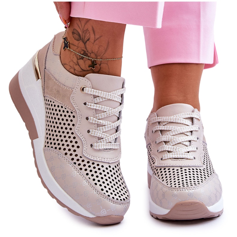 S.Barski Genombrutna sneakers i läder, ljusbeige, Virginia