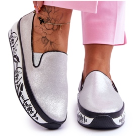 S.Barski Slip-On Läder Sneakers för kvinnor Silver Ottavia