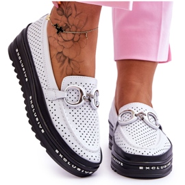 S.Barski Klassiska genombrutna lädermockasiner med vit Rendy-dekoration