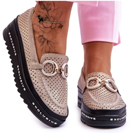 S.Barski Klassiska genombrutna läder loafers med guld Rendy dekoration gyllene