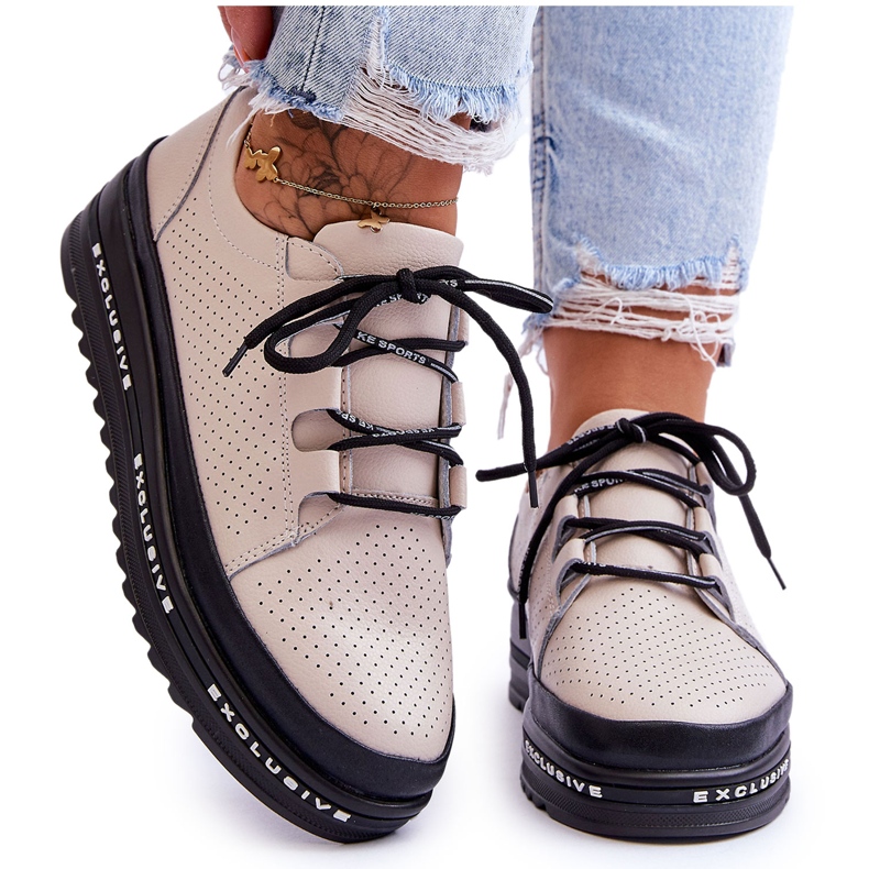 S.Barski Genombrutna sportskor i läder Beige Leonor