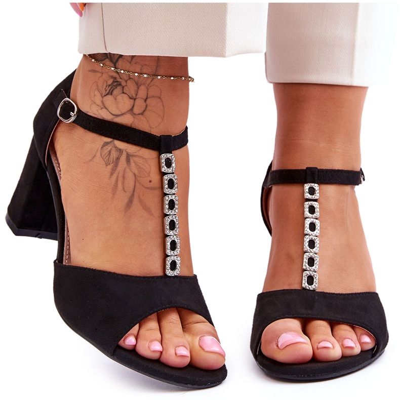 S.Barski Damsandaler i mocka på klack Svarta Florines