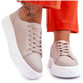 S.Barski Lädersportskor på Chunky Plattform Beige Montigo