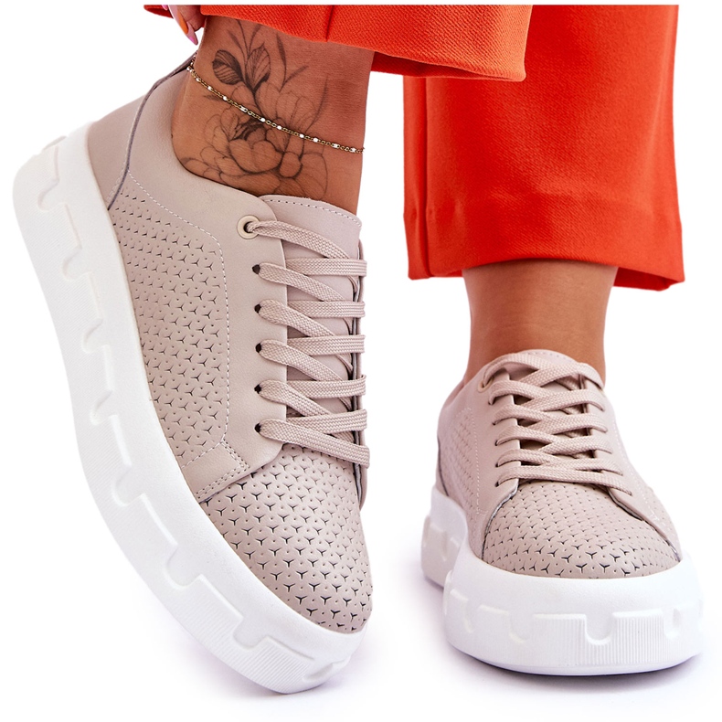 S.Barski Lädersportskor på Chunky Plattform Beige Montigo