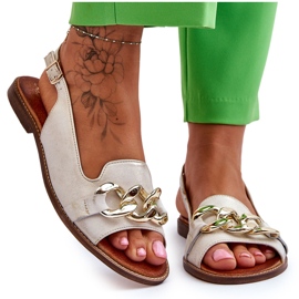 Lewski Shoes Skinnsandaler dam Lewski Skor 3230 Beige-Guld brun