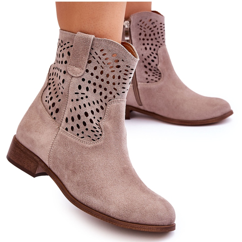 Lewski Shoes Mocka genombrutna stövlar för kvinnor Leski Skor 3301 Cappuccino brun