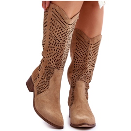 Lewski Shoes Mocka Cowboy Boots Before The Knee Leewski Skor 3305 Beige brun