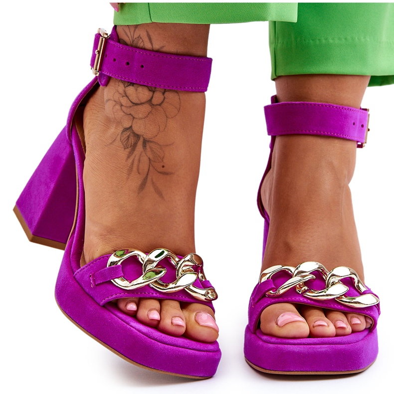 Lewski Shoes Damsandaler i mocka på massiva klackar Leski-skor 3207 Fuchsia rosa