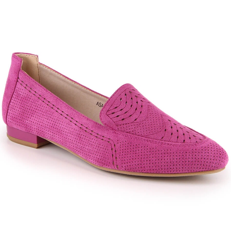 Genombrutna slip-on skor i mocka för kvinnor fuchsia Jezzi ASA151-18 rosa