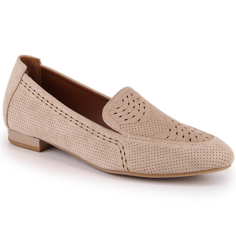 Genombruten mocka slip-on skor för kvinnor beige Jezzi ASA151-18