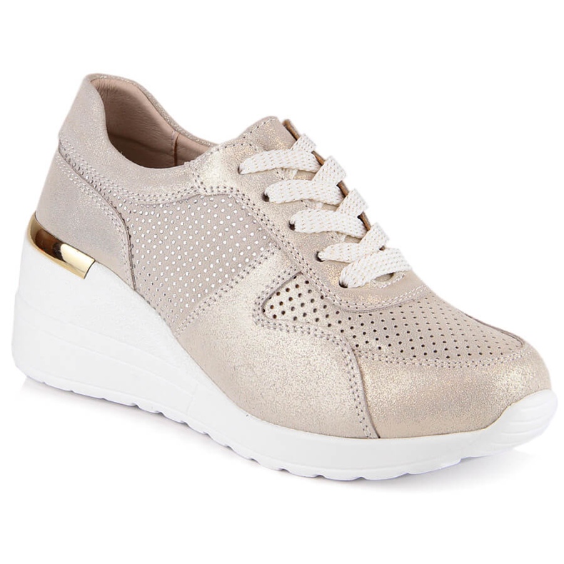 Läder bekväma kilskor guld S.Barski LR29525 gyllene