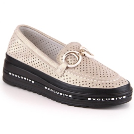Skinn bekväma genombrutna slip-on skor guld S.Barski LR27750 gyllene