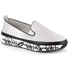 S.Barski LR29050 läder bekväma slip-on skor för kvinnor silver-