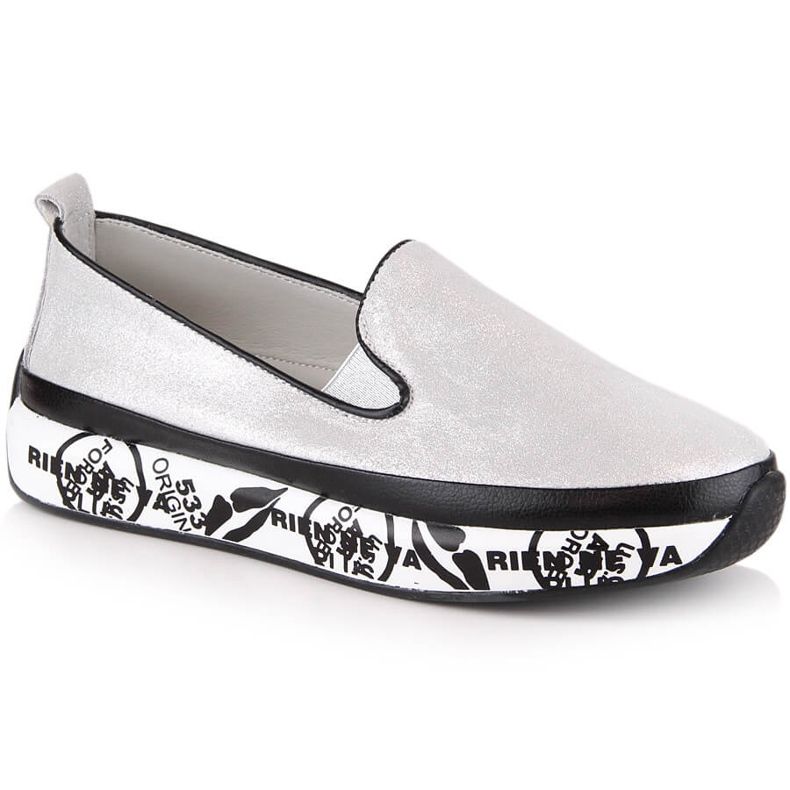 S.Barski LR29050 läder bekväma slip-on skor för kvinnor silver-