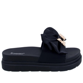 BM Teddy Svarta plattformstofflor med nalle