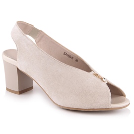 M. DASZYŃSKI Damsandaler i mocka på en beige slip-on stolpe M.Daszyński SA169-6