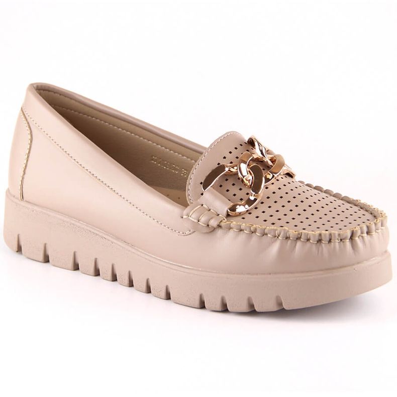 Beige loafers för kvinnor på plattformen med en kedja Potocki YQ21021