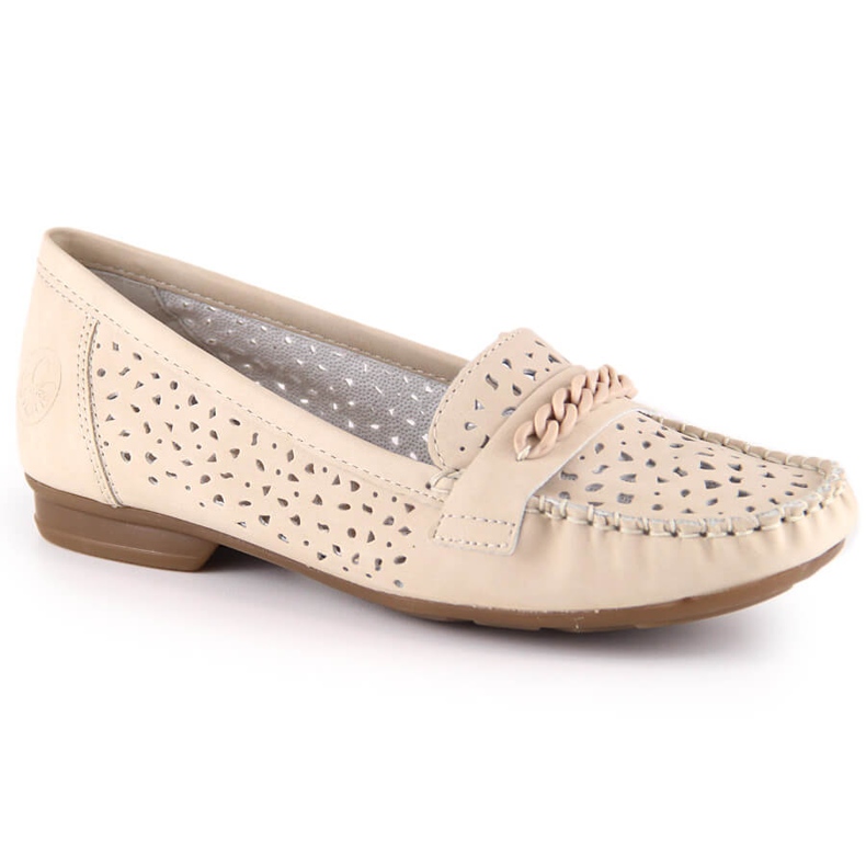 Bekväma genombrutna loafers för dam Rieker 40068-60 beige