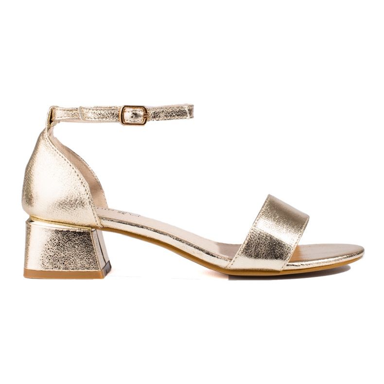 Shelovet sandaler med låg klack för kvinnor gyllene
