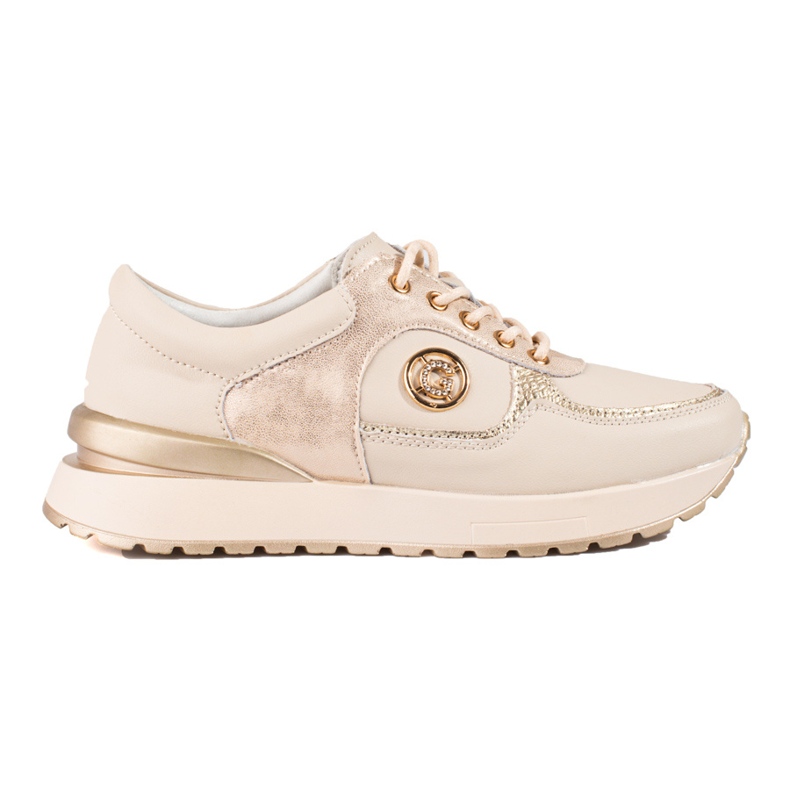 Shelovet beige lädersneakers för kvinnor