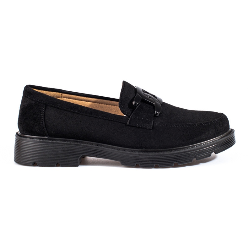 Loafers i svart mocka för kvinnor med Shelovet-kedja