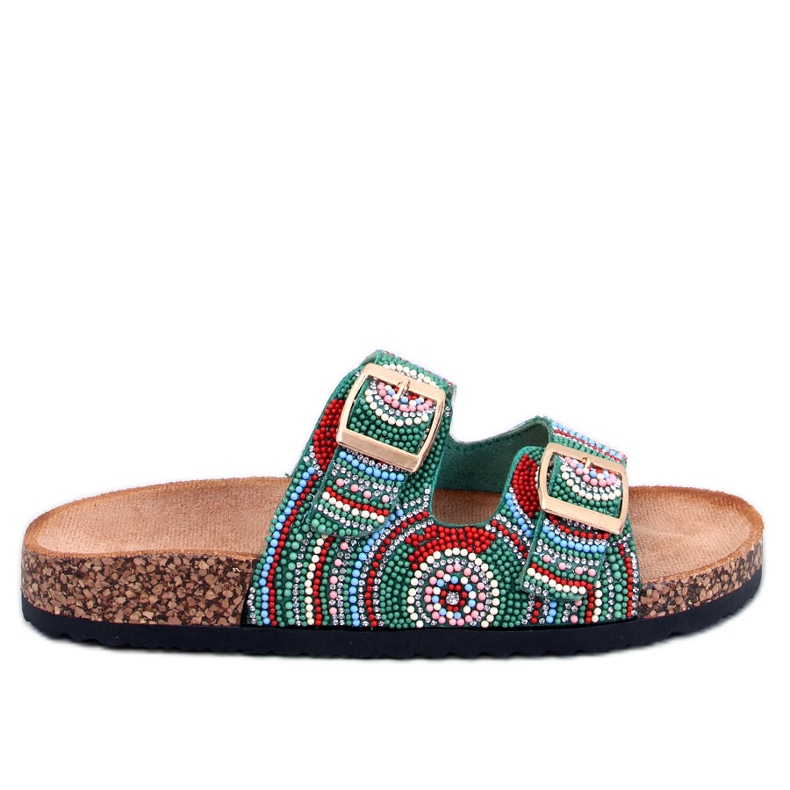 Seastar Korktofflor med pärlor från Adaora Green grön