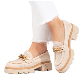 Shelovet loafers i mocka med kedja ljus beige