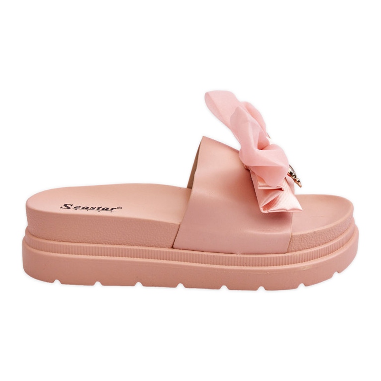 PE1 Tofflor med rosett och dekorativ nallebjörn ljusrosa Suzy