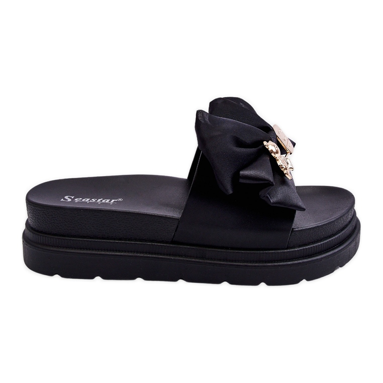 PE1 Tofflor Med En Rosett Och En Dekorativ Nalle Svart Suzy