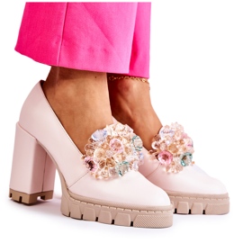 PA2 Eleganta pumps med prydnad Vanlig ljusrosa Caterine