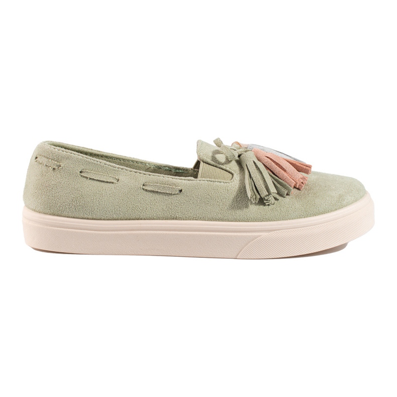 Shelovet Grön Mocka Fringe Slip On