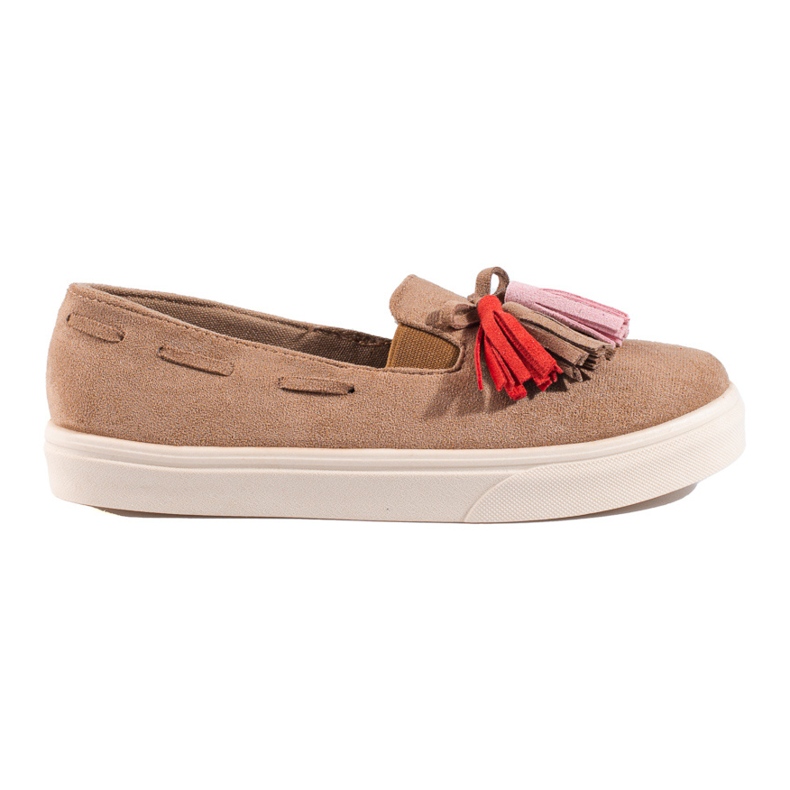 Brun mocka slip-on slip-on med tofsar Shelovet beige