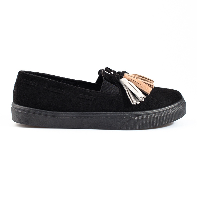 Shelovet svarta mockafransar slip-on slip-on