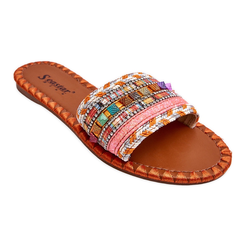 Bellisa orange utsmyckade tofflor för kvinnor