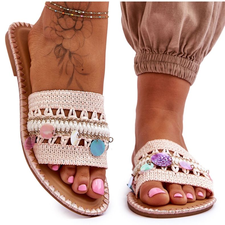 PS1 Kvinnors flätade utsmyckade tofflor Rosa Millano