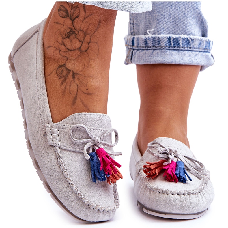 Loafers i mocka med rosett och fransar Grå Dorine