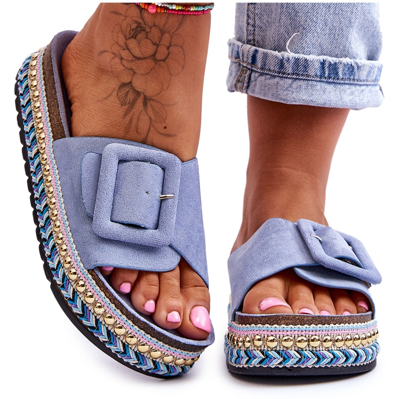 PS1 Blå Joyce Embellished Platform Tofflor för kvinnor